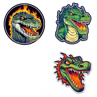3x flaming dino/gator sticker pack for laptop kids cup helmet window wall
