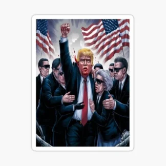 DONALD TRUMP 7/13 Attempted Assassination sticker cartoon fist up