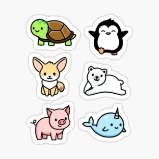 6x pack of cute animals ocean Sea Turtle pig penguin whale fox polarLaptop Decal