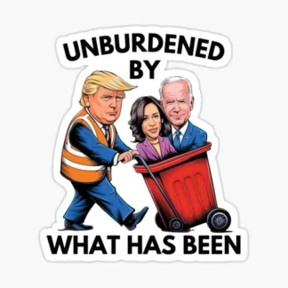 Trump Biden Harris trash can unburdened  funny hilarious joke sticker USA