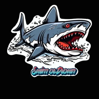 Bloody great white shark swim or drown sticker laptop tumblr skateboard fishing