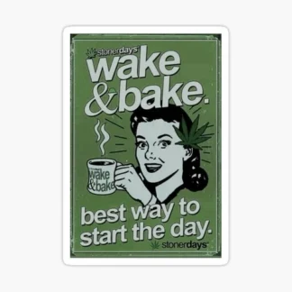 wake & bake best way to start day Laptop sticker  weed skateboard car truck 420