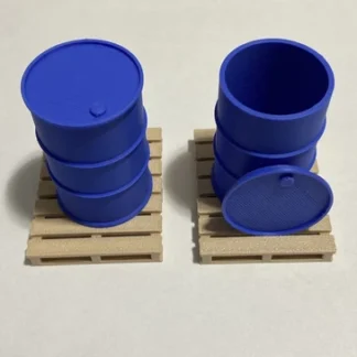 2x DRUM/BARREL Pallets MINI Scale Deco. RC Truck/Military/Diorama/Garage 1:24