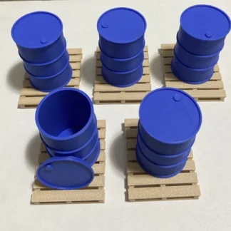 5x DRUM/BARREL Pallets MINI Scale Deco. RC Truck/Military/Diorama/Garage 1:24