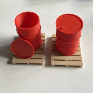 2x DRUM/BARREL Pallets MINI Scale Deco. RC Truck/Military/Diorama/Garage 1:24
