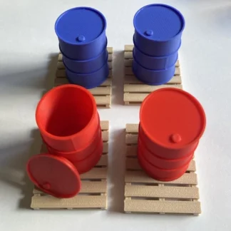 4x DRUM/BARREL Pallets MINI Scale Deco. RC Truck/Military/Diorama/Garage 1:24